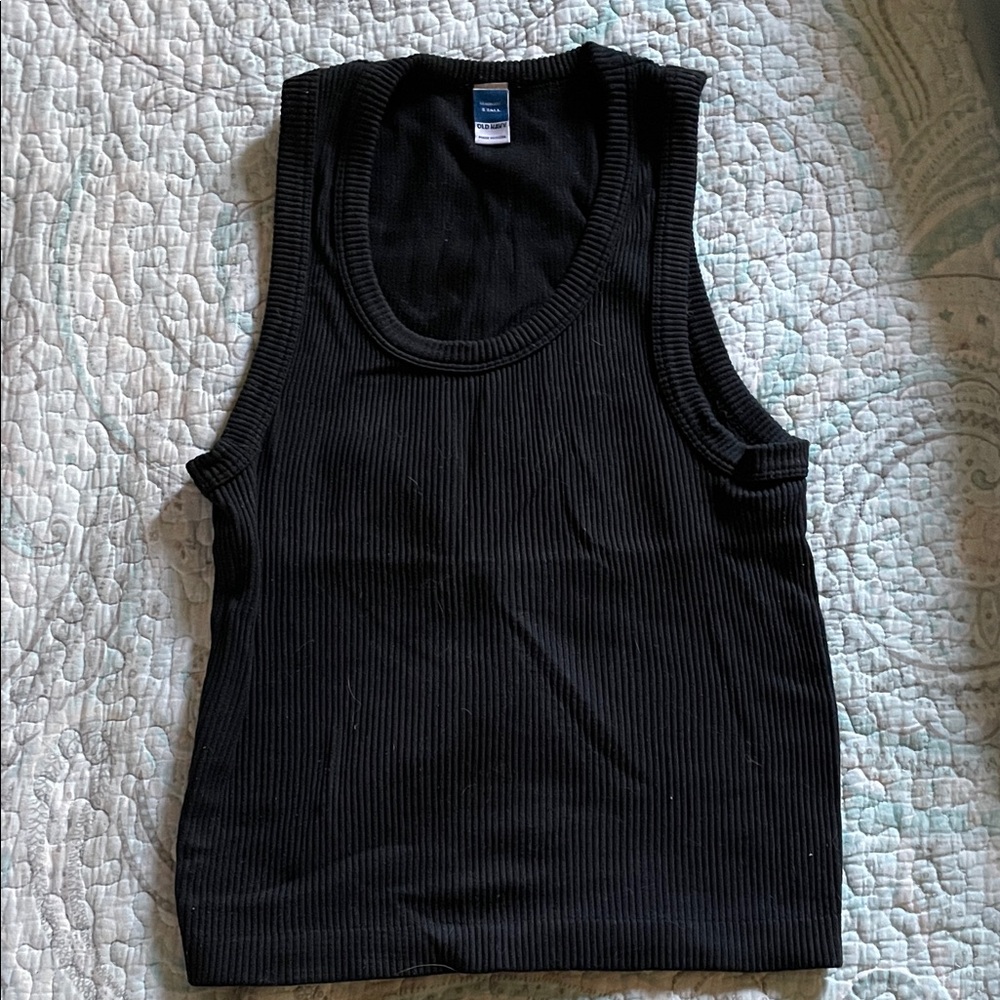 Old Navy Black Ribbed Cropped Tank Top Size small tall